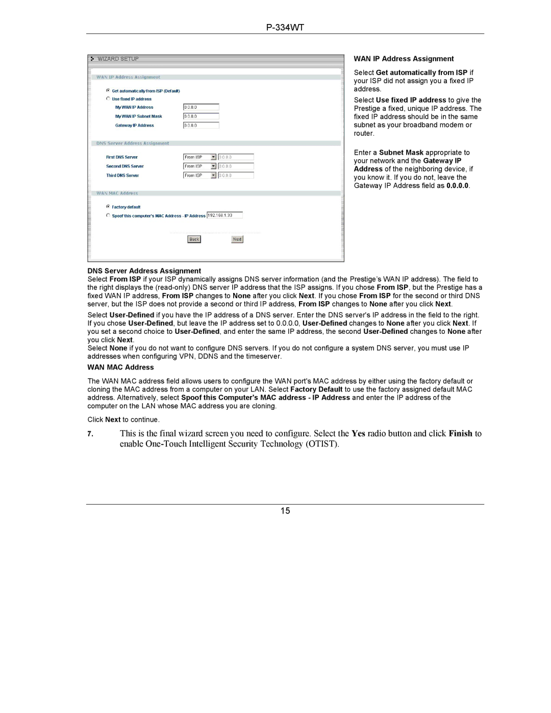 ZyXEL Communications P-334WT quick start DNS Server Address Assignment 