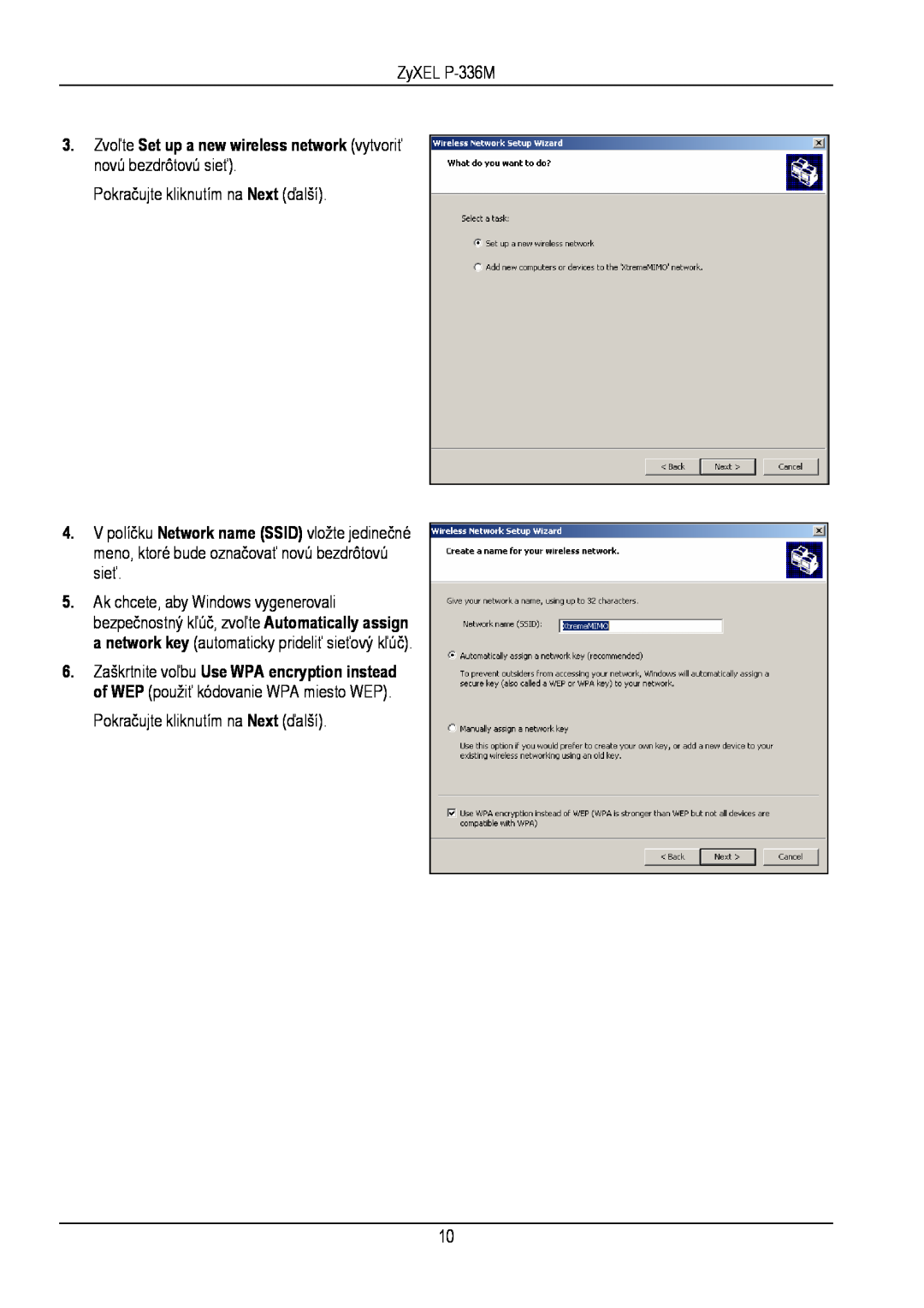 ZyXEL Communications P-336M manual Zvoľte Set up a new wireless network vytvoriť novú bezdrôtovú sieť 