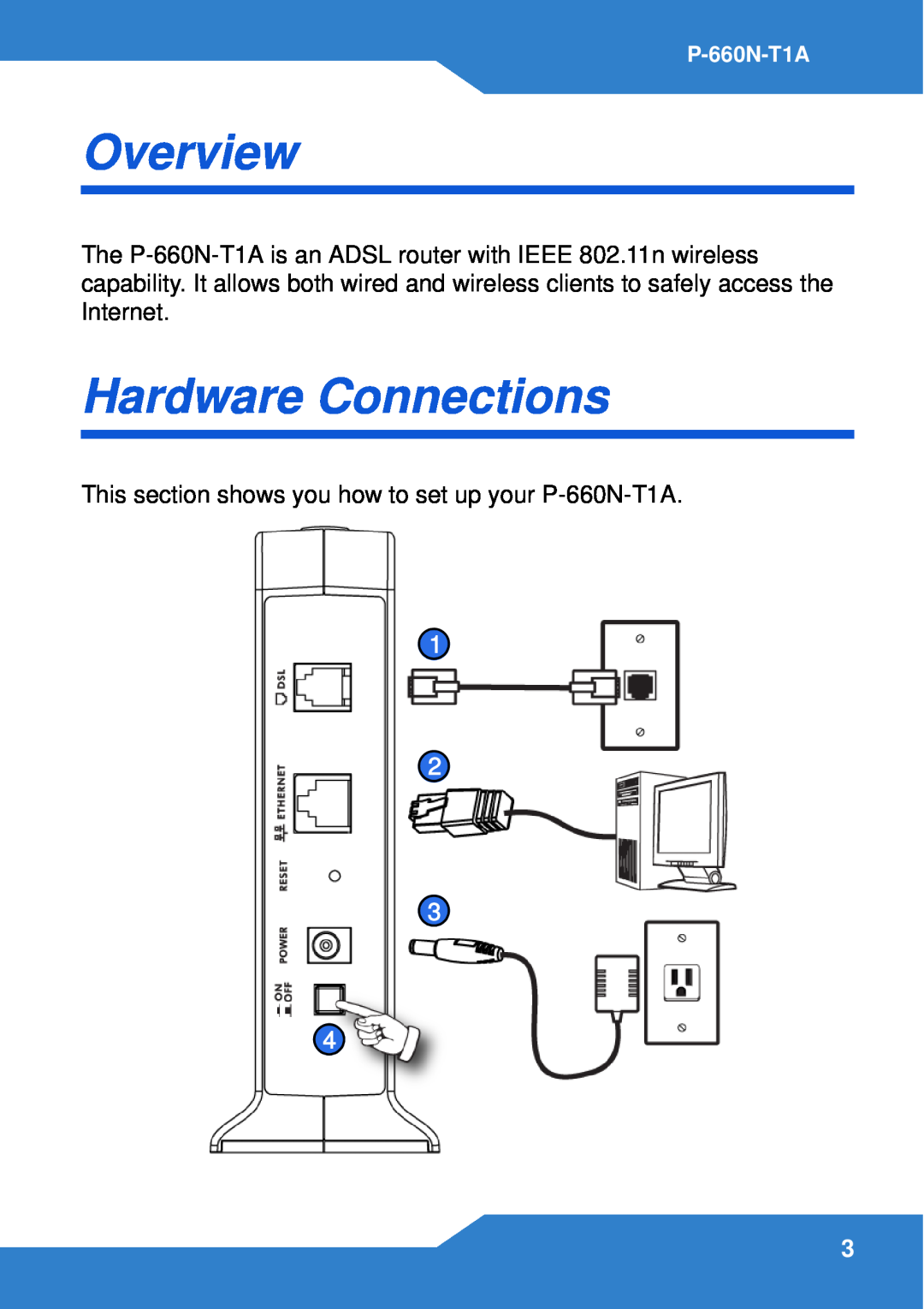 ZyXEL Communications manual Overview, Hardware Connections, This section shows you how to set up your P-660N-T1A 
