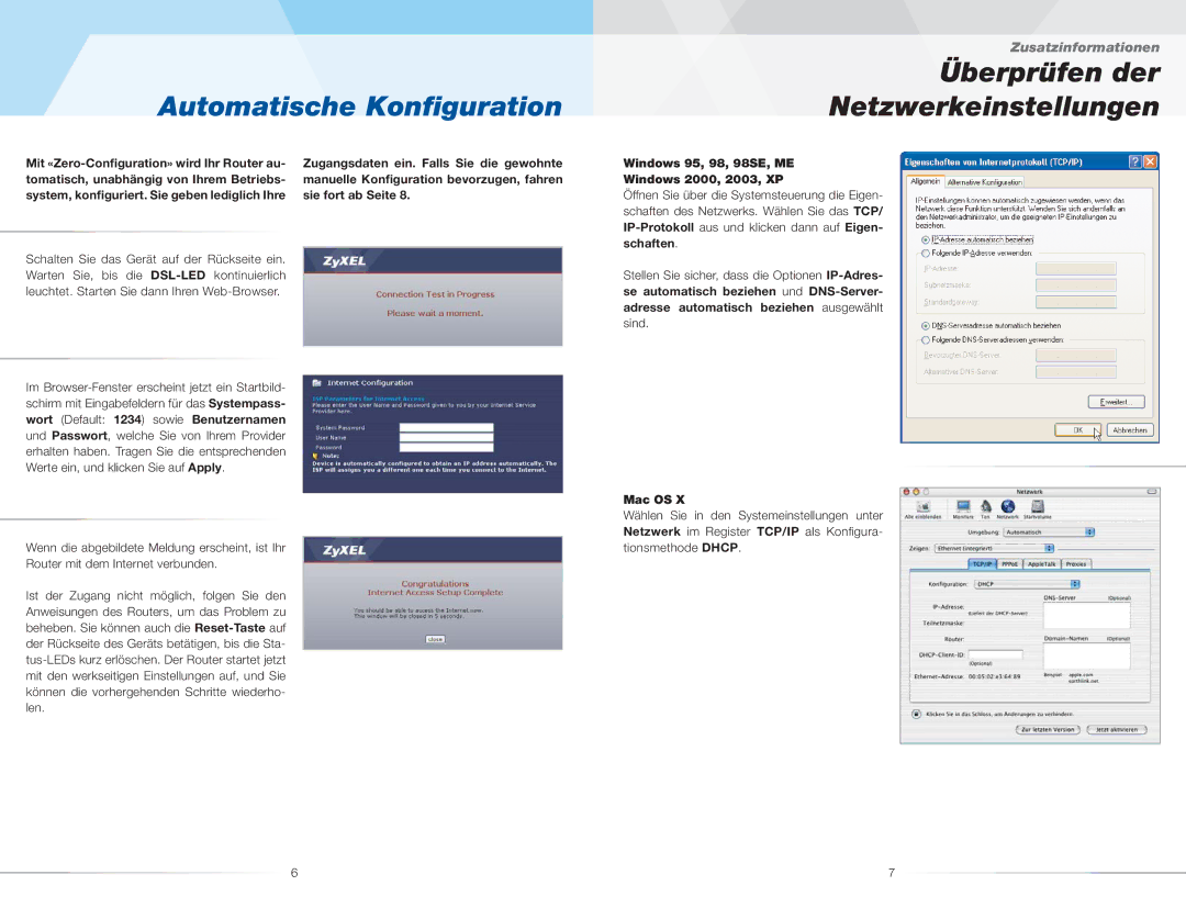 ZyXEL Communications P-660R(-I) quick start Automatische Konﬁguration, Überprüfen der Netzwerkeinstellungen 