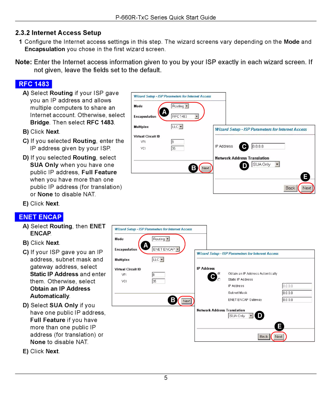 ZyXEL Communications P-660R-T1 v2 quick start Enet Encap 