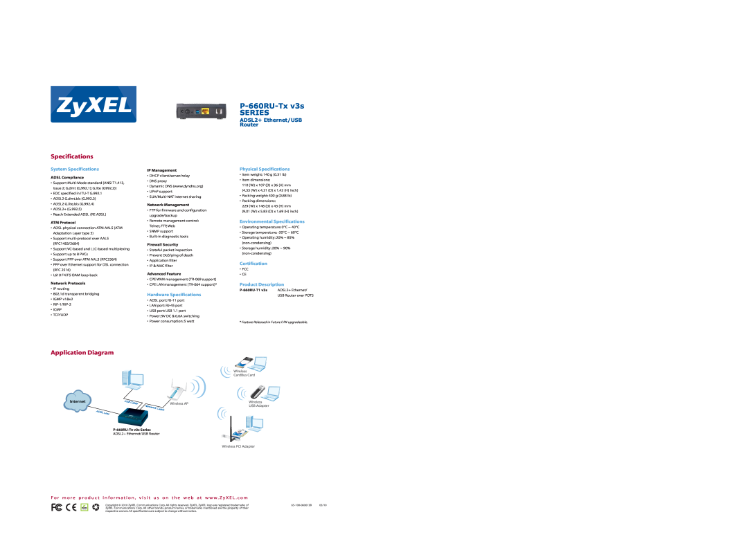 ZyXEL Communications P-660RU-Tx v3s SERIES System Specifications, Hardware Specifications, Physical Specifications 
