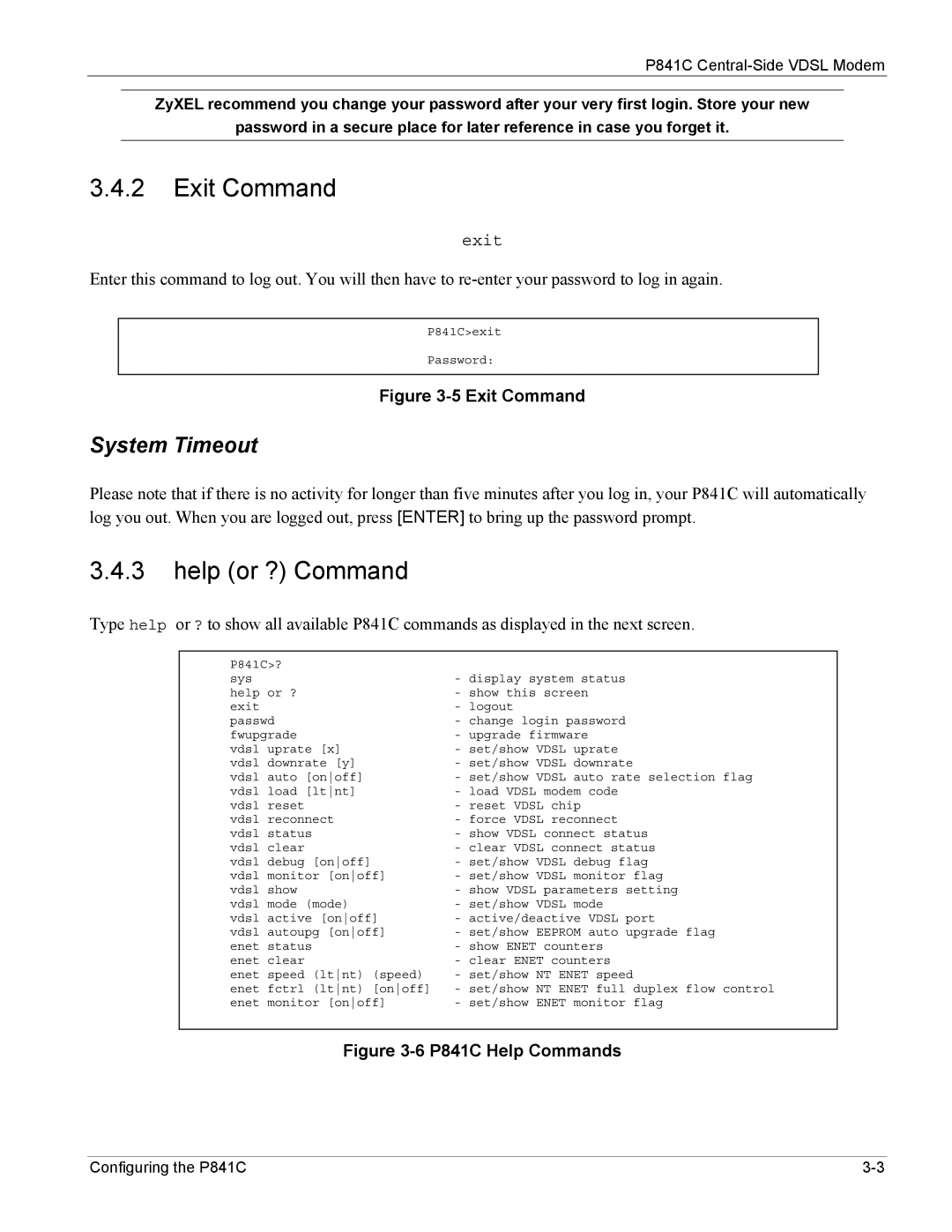 ZyXEL Communications P841C manual Exit Command, Help or ? Command 