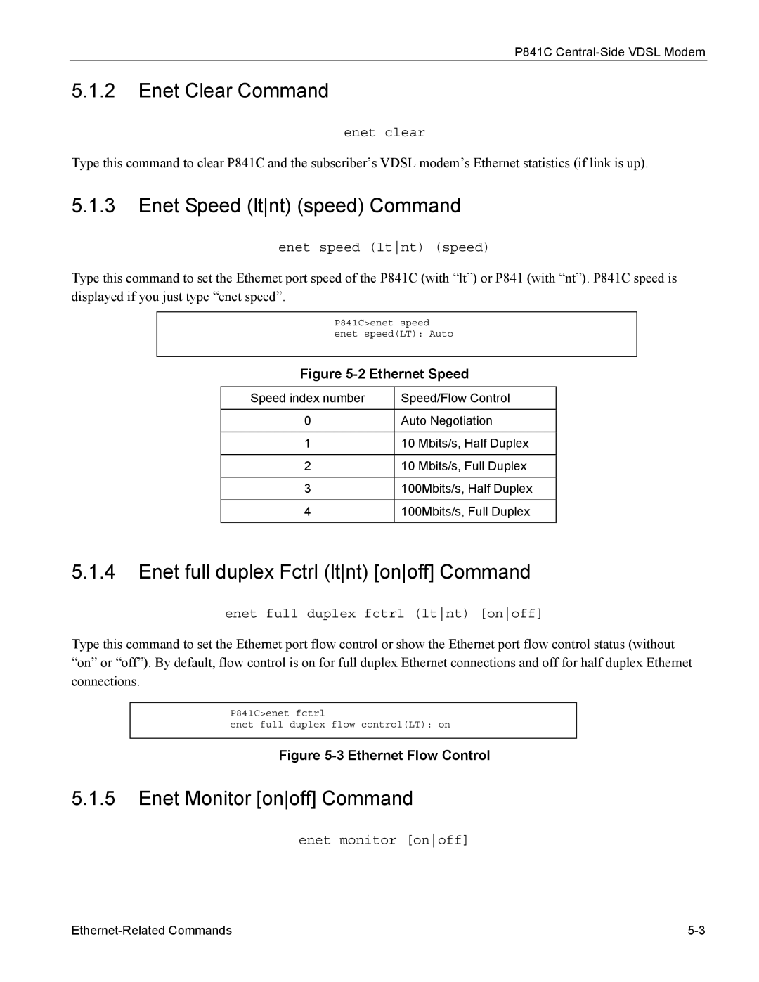 ZyXEL Communications P841C Enet Clear Command, Enet Speed ltnt speed Command, Enet full duplex Fctrl ltnt onoff Command 