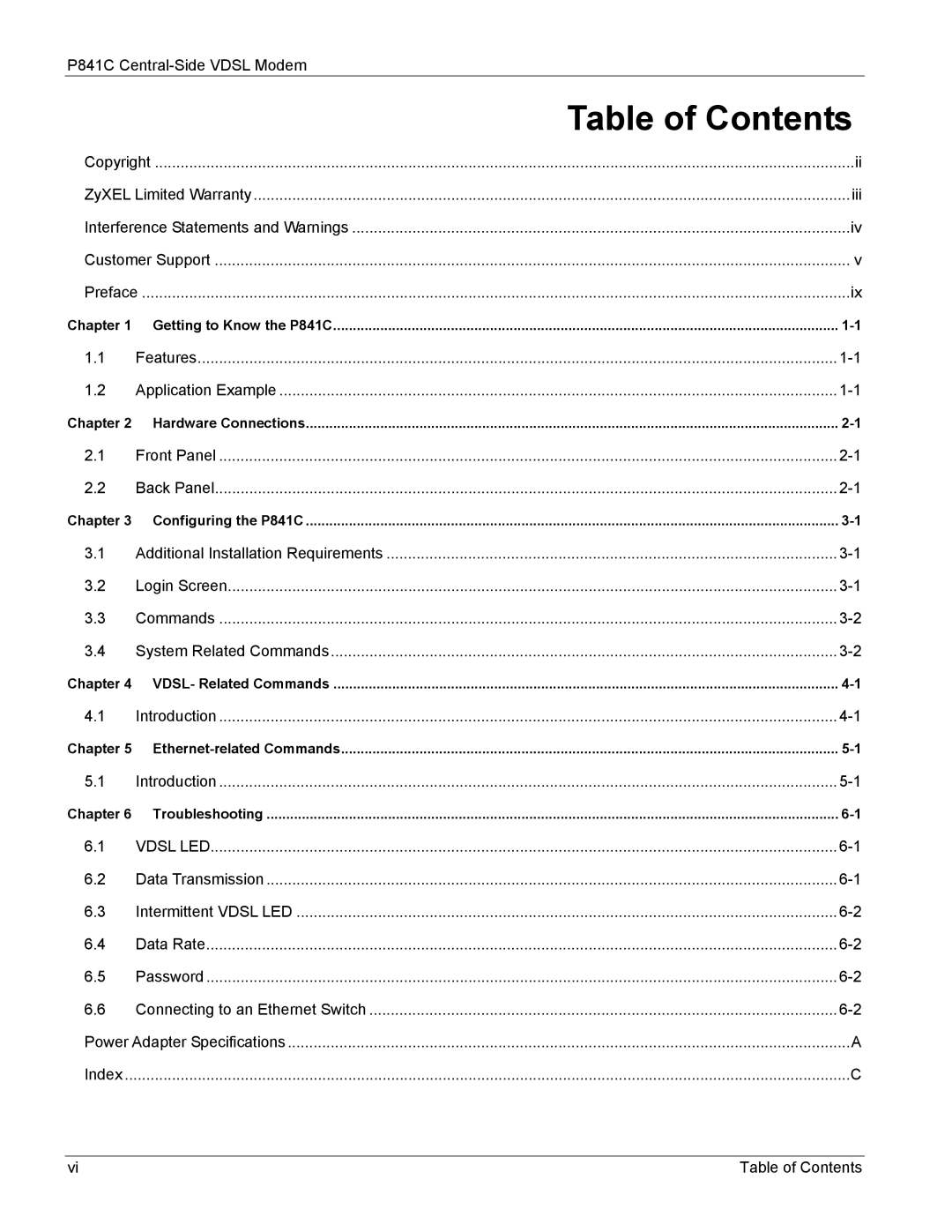 ZyXEL Communications P841C manual Table of Contents 