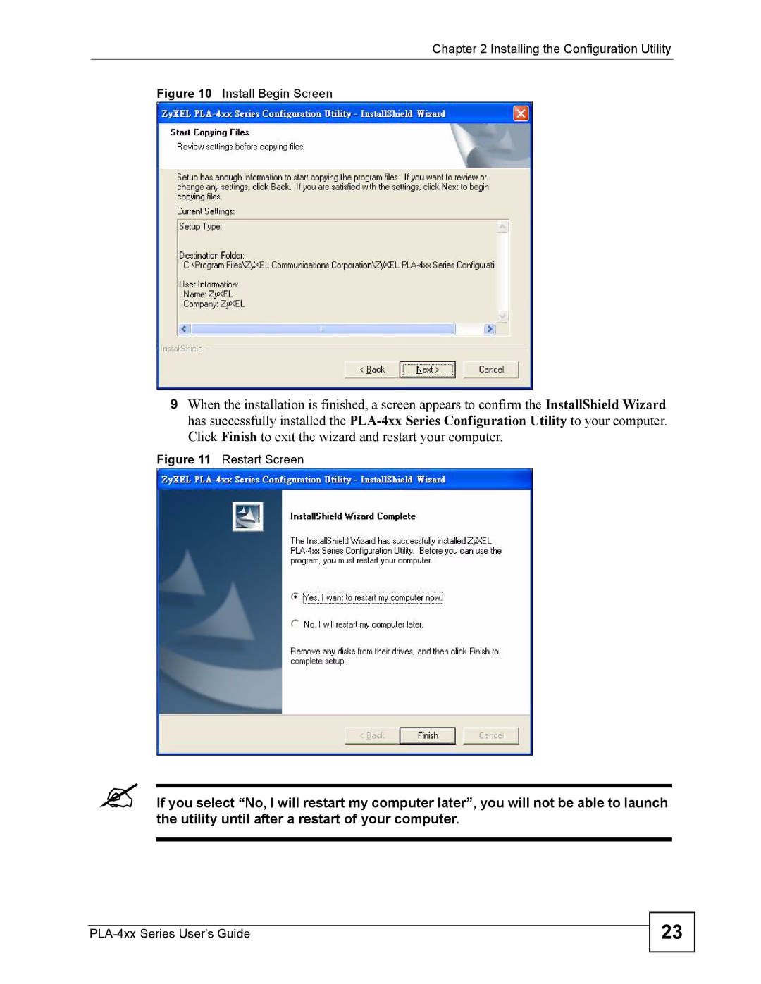 ZyXEL Communications PLA-400 manual Install Begin Screen 