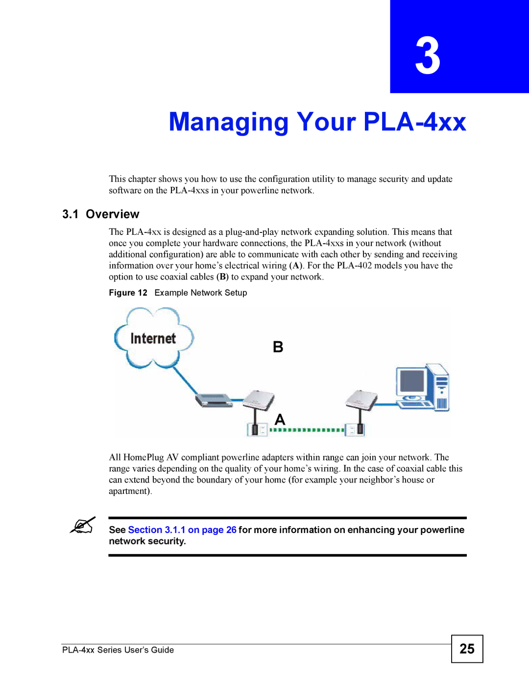 ZyXEL Communications PLA-400 manual Managing Your PLA-4xx, Example Network Setup 