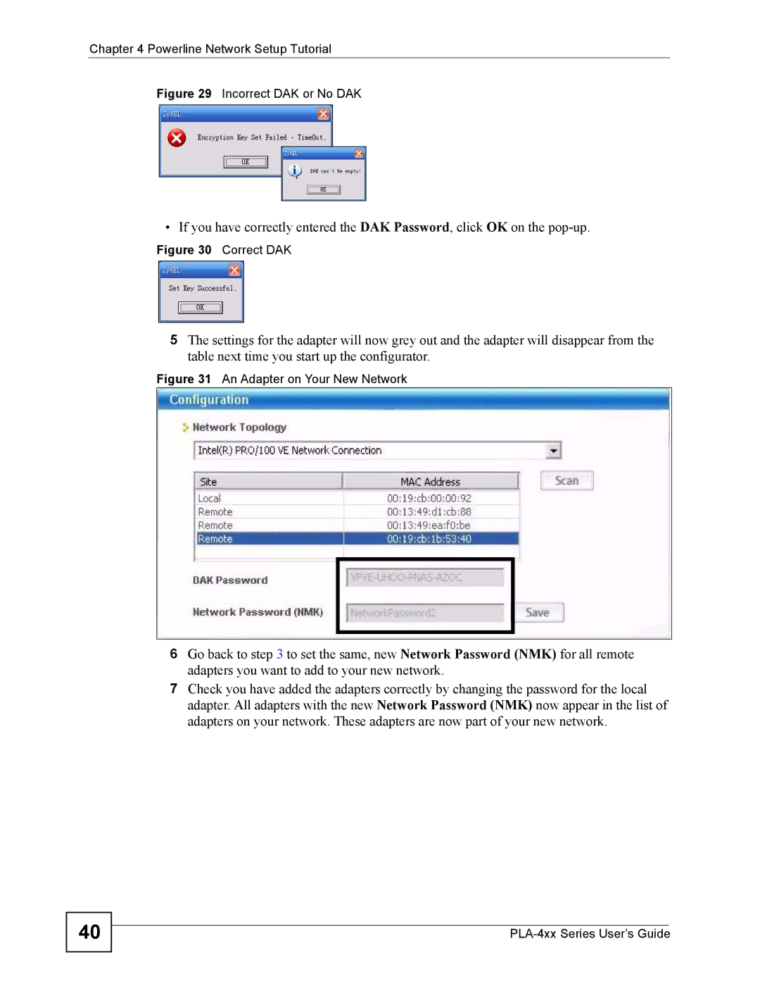 ZyXEL Communications PLA-400 manual Incorrect DAK or No DAK 