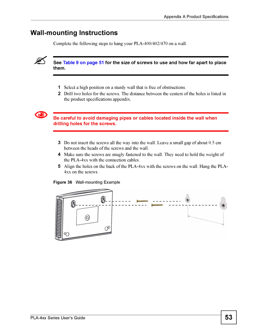 ZyXEL Communications PLA-400 manual Wall-mounting Instructions 