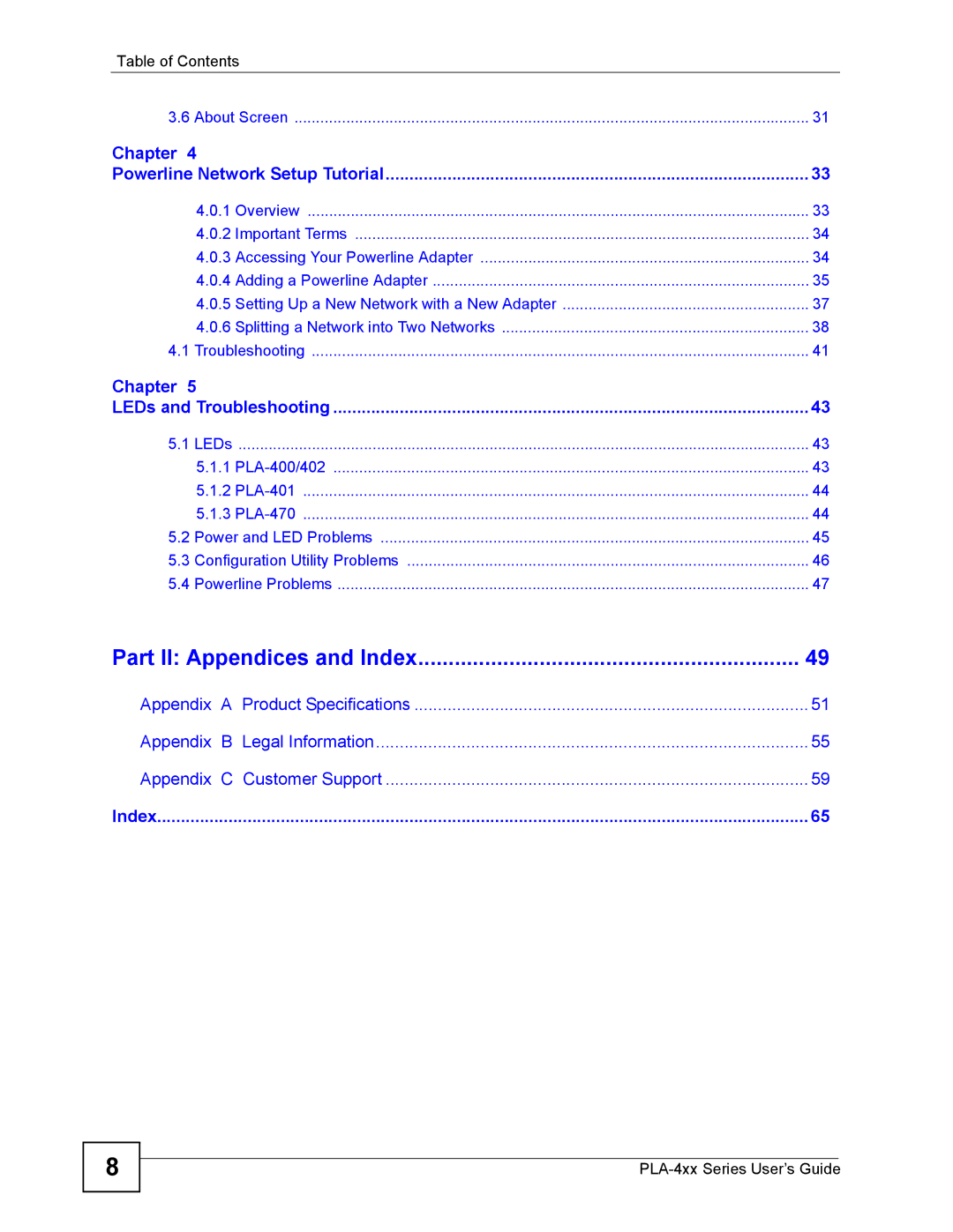 ZyXEL Communications PLA-400 manual Part II Appendices and Index 