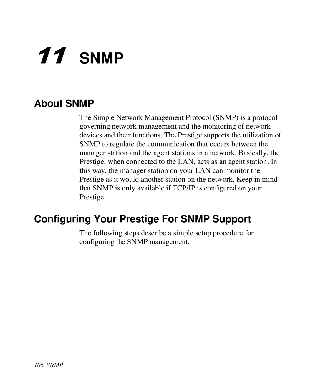 ZyXEL Communications Prestige 128 user manual Snmp, About SNMP, Configuring Your Prestige For SNMP Support 