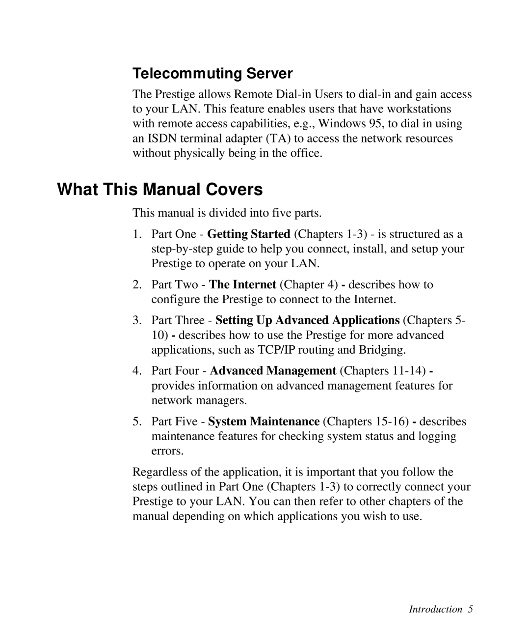 ZyXEL Communications Prestige 128 user manual What This Manual Covers, Telecommuting Server 