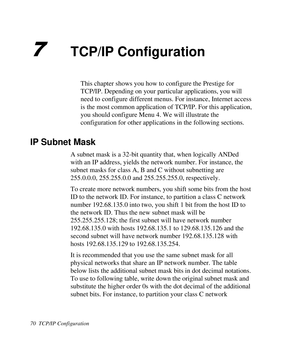 ZyXEL Communications Prestige 128 user manual TCP/IP Configuration, IP Subnet Mask 