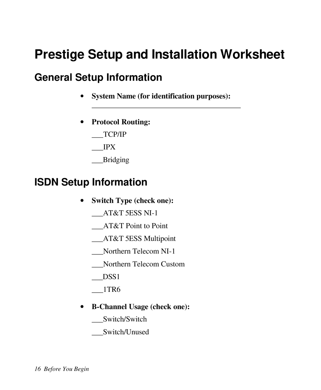 ZyXEL Communications Prestige 128 user manual General Setup Information, Isdn Setup Information 