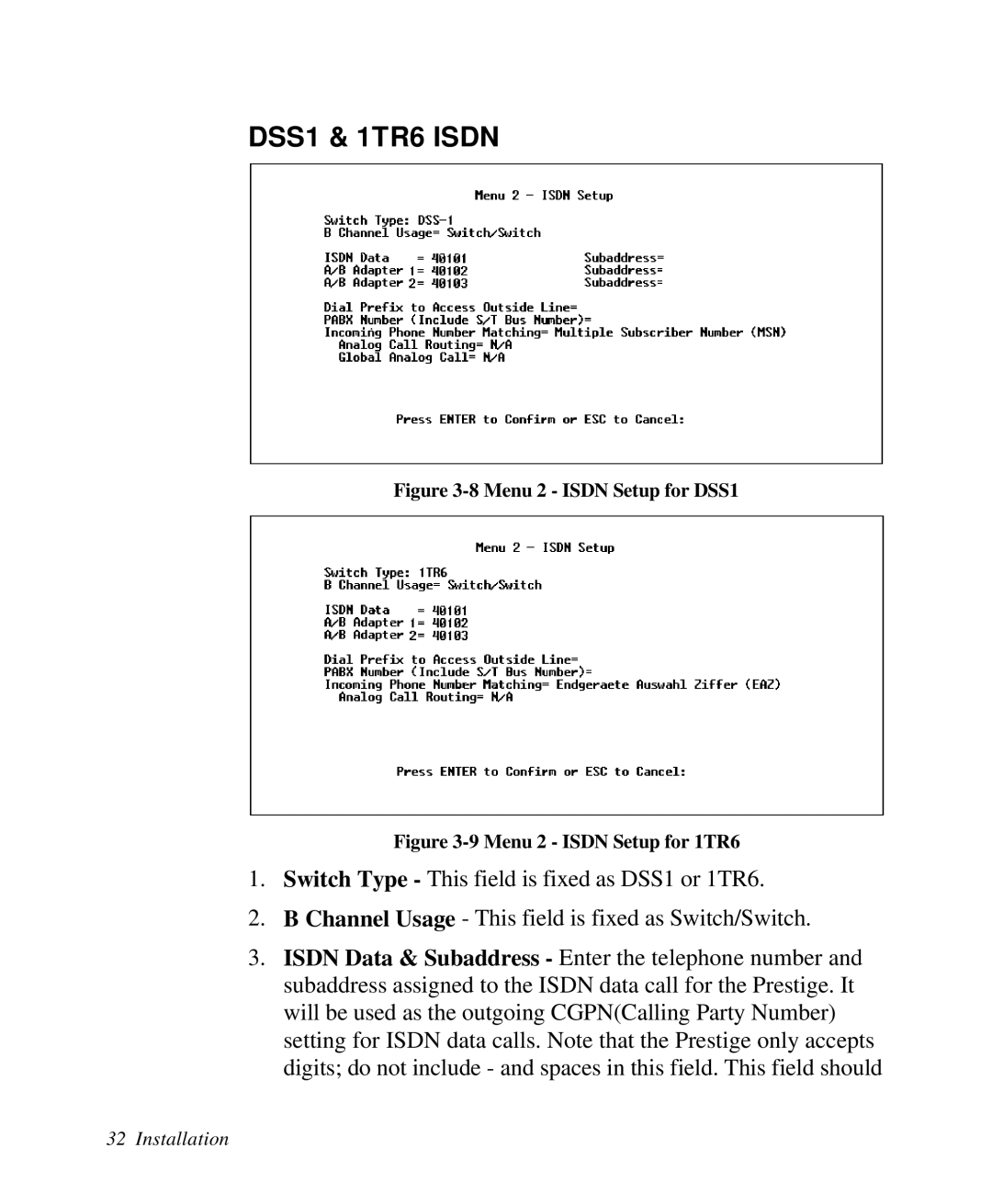 ZyXEL Communications Prestige 128 user manual DSS1 & 1TR6 Isdn 