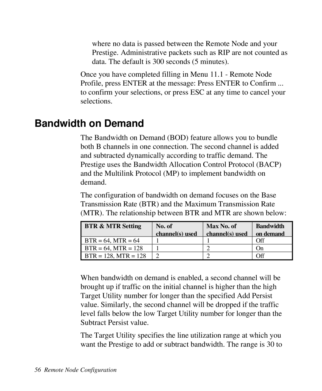 ZyXEL Communications Prestige 128 user manual Bandwidth on Demand 