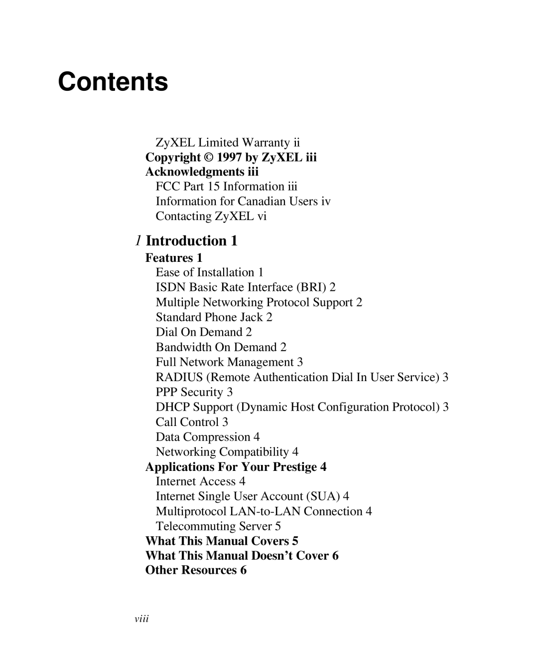 ZyXEL Communications Prestige 128 user manual Contents 