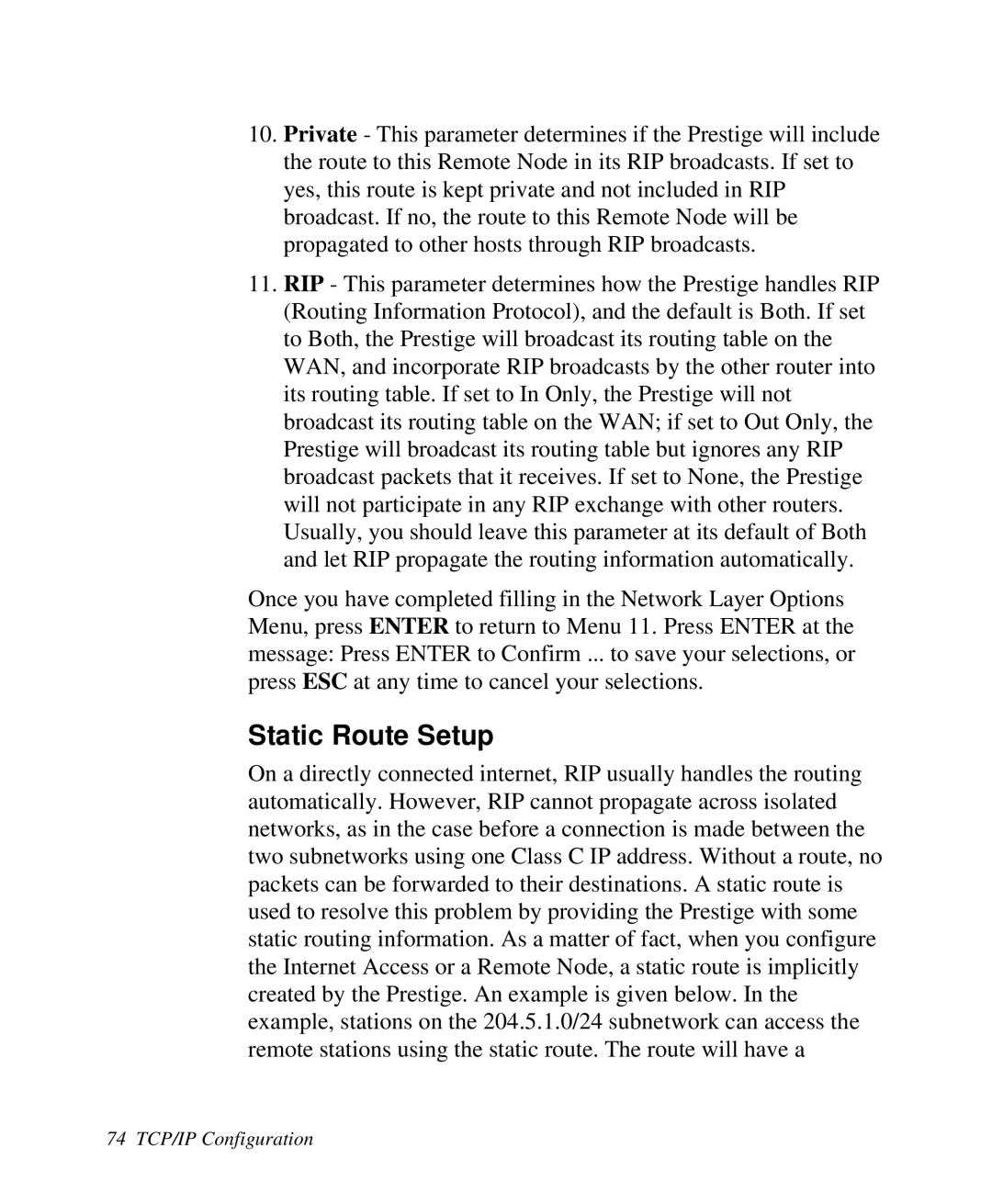 ZyXEL Communications Prestige 128 user manual Static Route Setup 