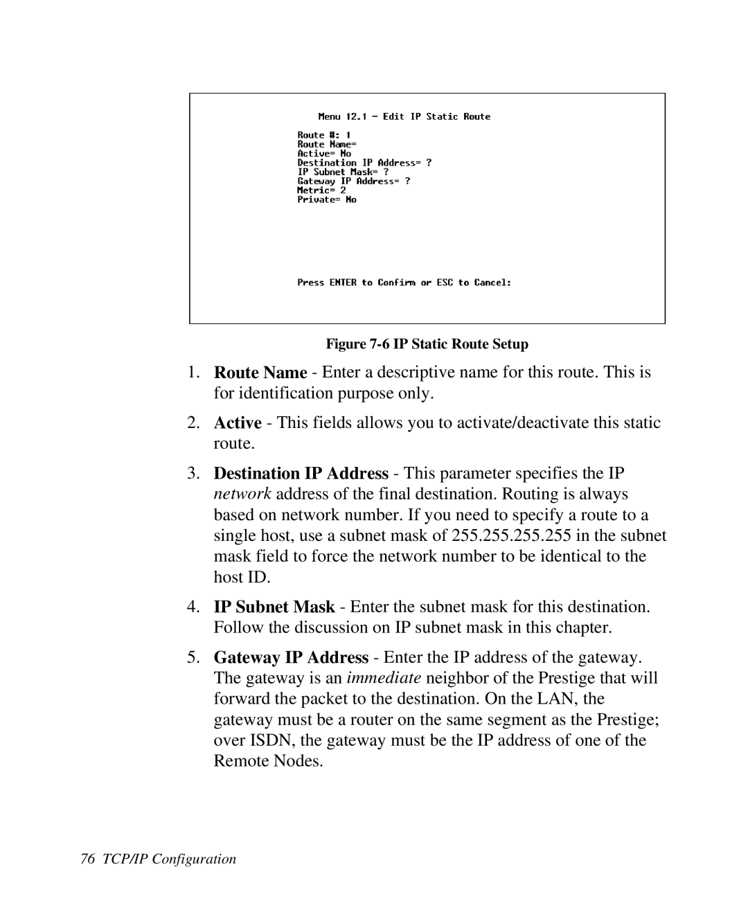 ZyXEL Communications Prestige 128 user manual IP Static Route Setup 