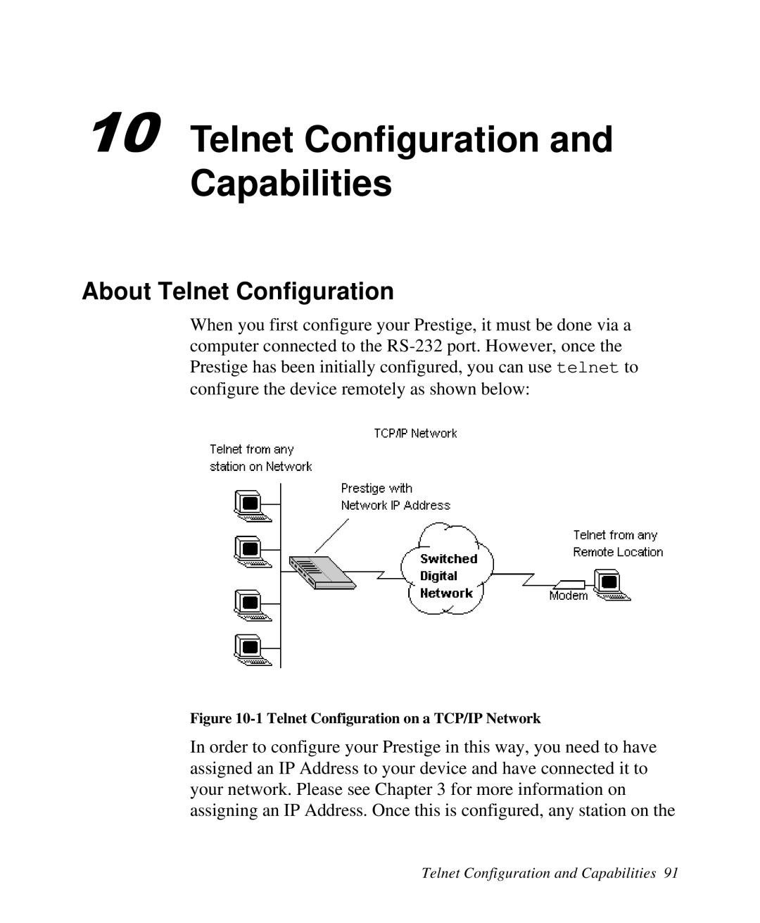 ZyXEL Communications Prestige100 user manual Telnet Configuration and Capabilities, About Telnet Configuration 