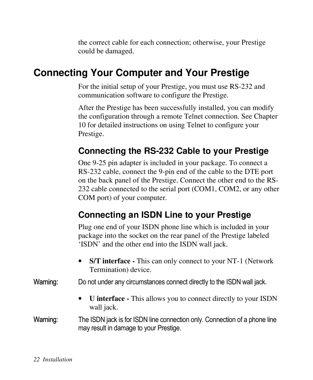 ZyXEL Communications Prestige100 Connecting Your Computer and Your Prestige, Connecting the RS-232 Cable to your Prestige 