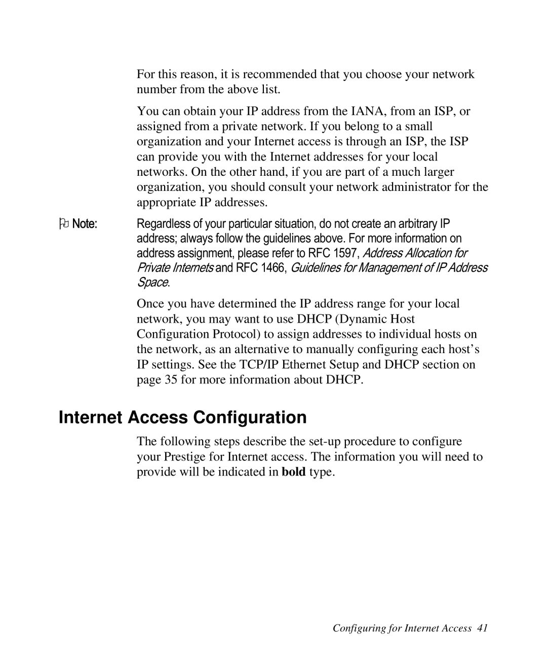 ZyXEL Communications Prestige100 user manual Internet Access Configuration 