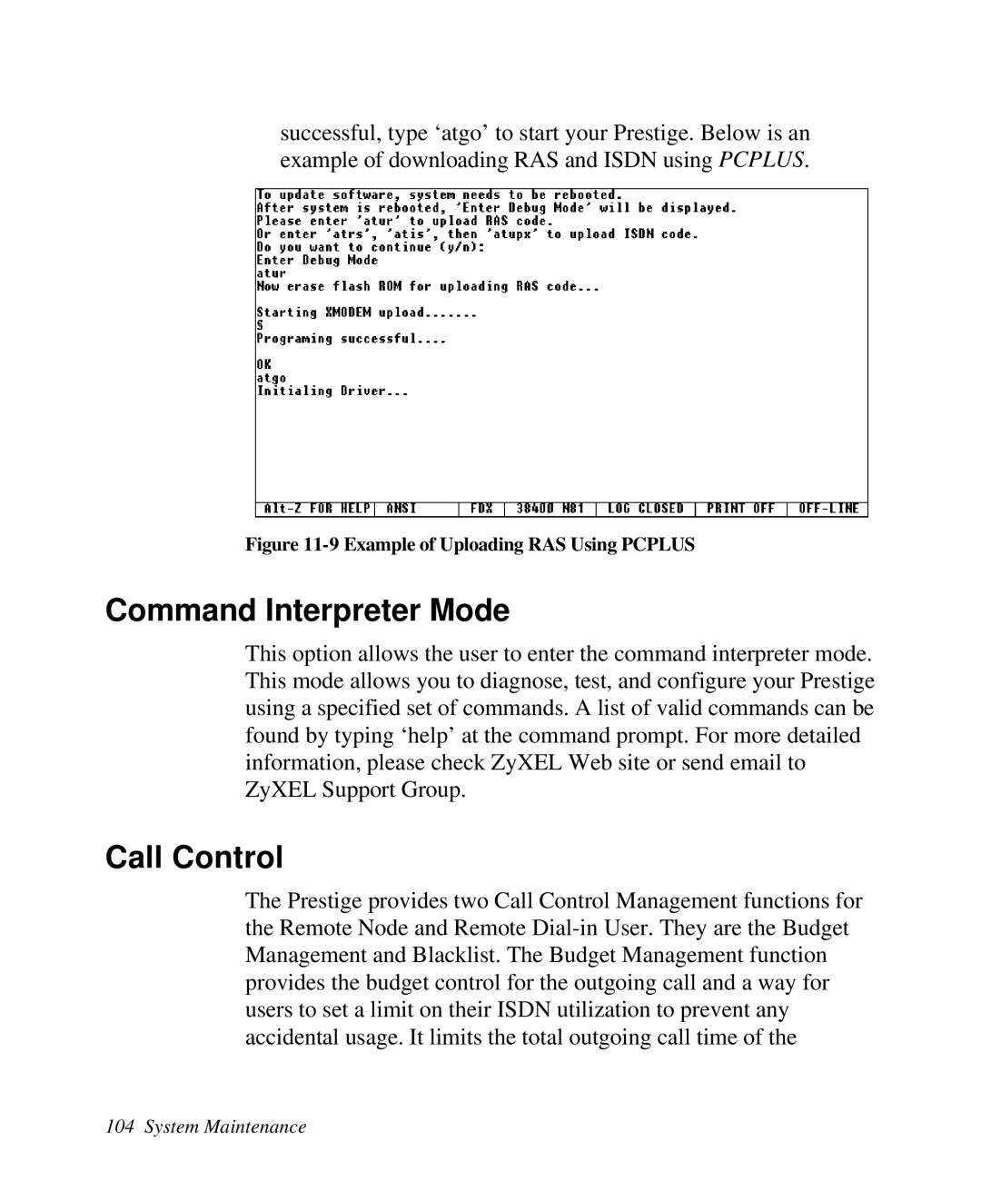 ZyXEL Communications Prestige100 user manual Command Interpreter Mode, Call Control 