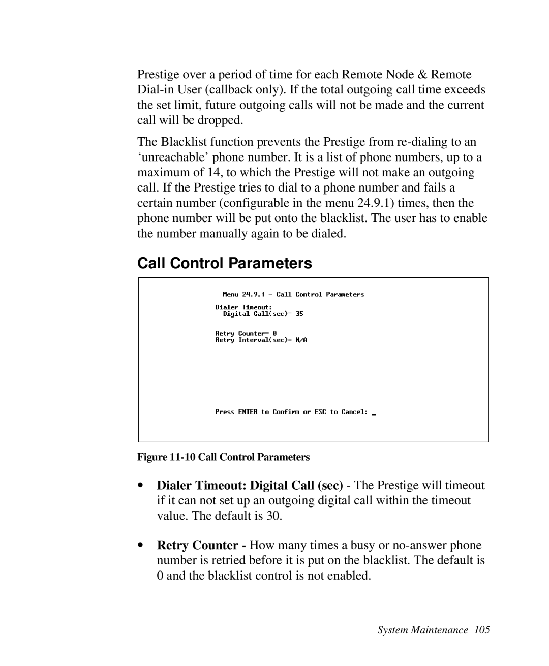 ZyXEL Communications Prestige100 user manual Call Control Parameters 