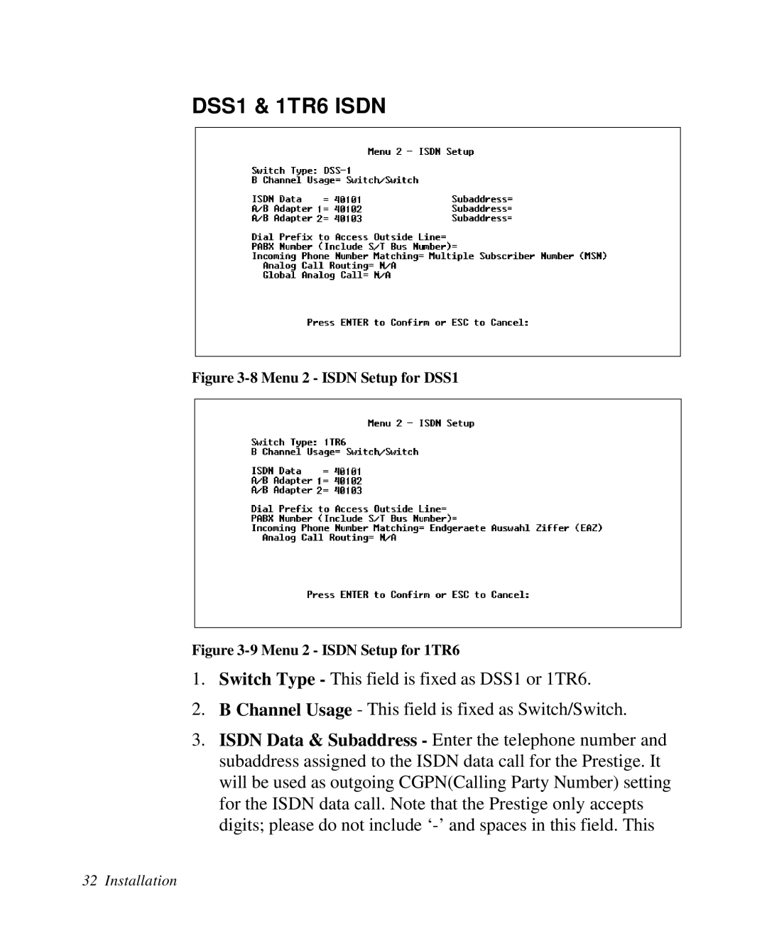 ZyXEL Communications Prestige100 user manual DSS1 & 1TR6 Isdn 