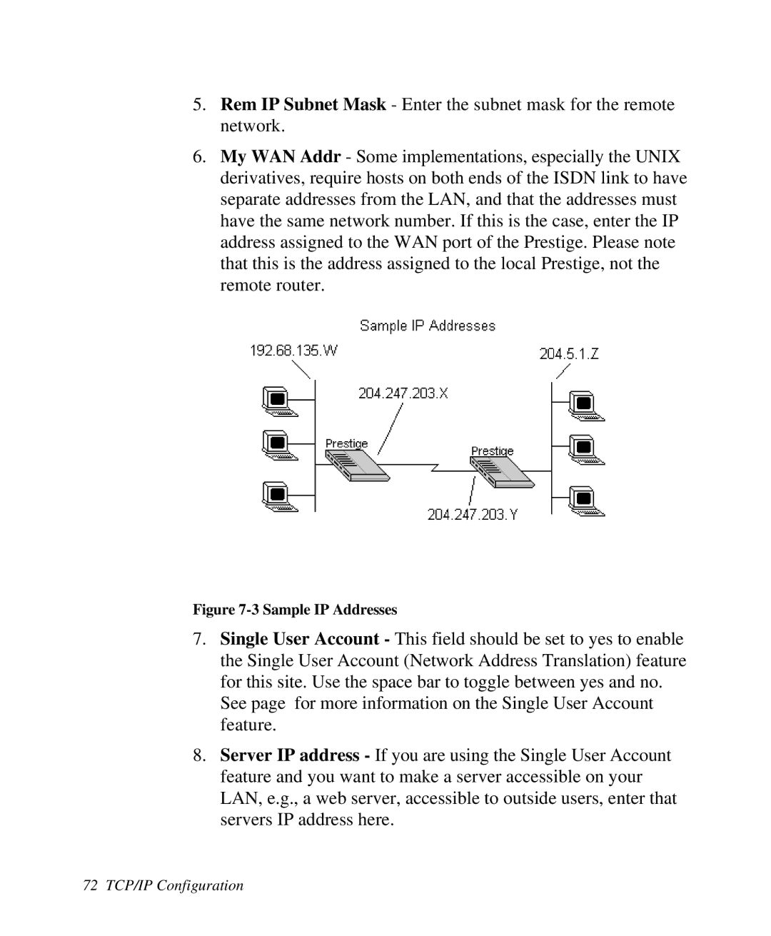 ZyXEL Communications Prestige100 user manual Sample IP Addresses 