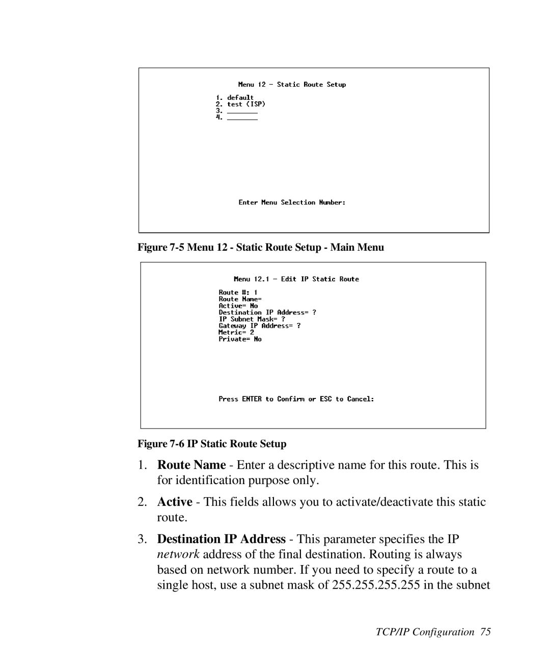 ZyXEL Communications Prestige100 user manual Menu 12 Static Route Setup Main Menu 