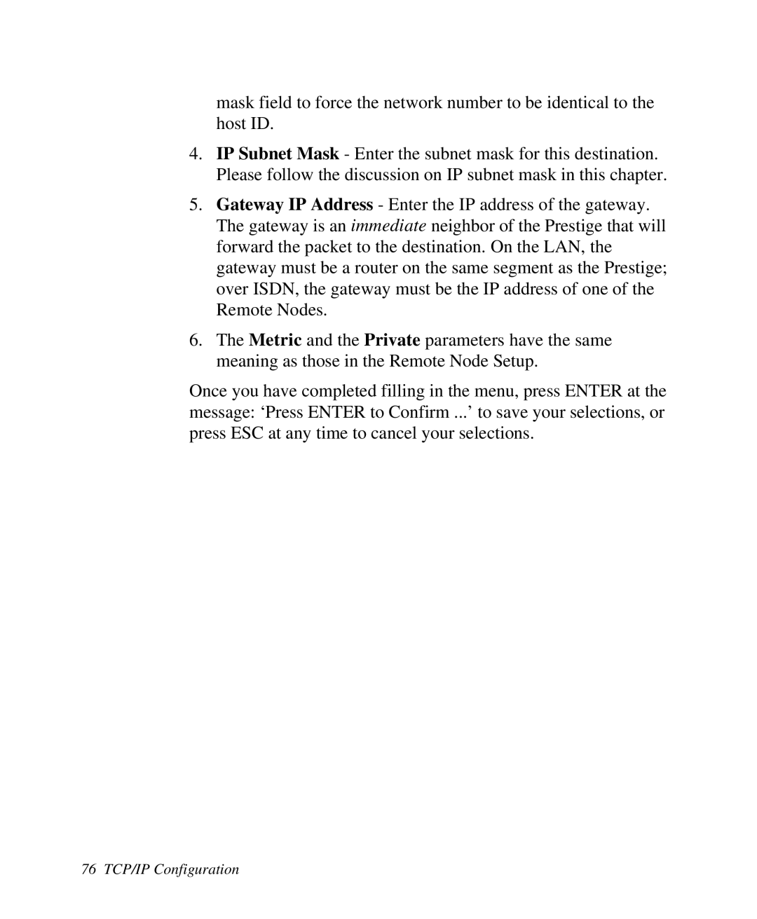 ZyXEL Communications Prestige100 user manual 76 TCP/IP Configuration 