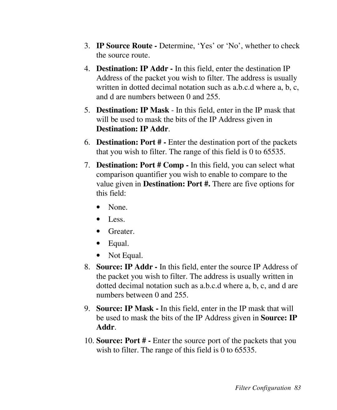 ZyXEL Communications Prestige100 user manual Filter Configuration 