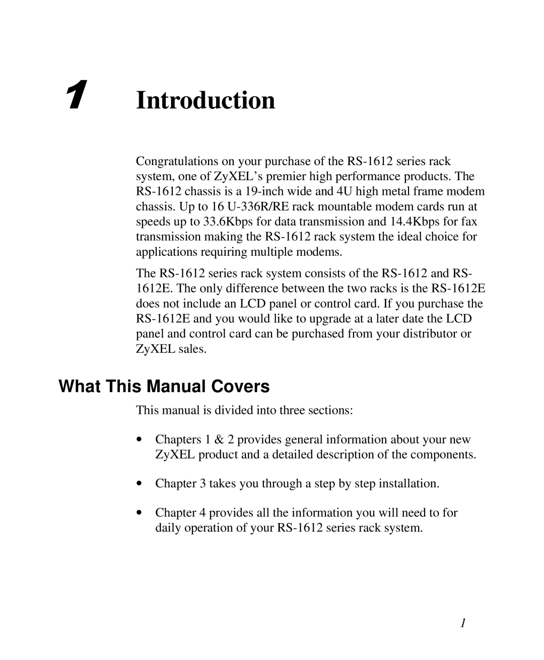 ZyXEL Communications RS-1612 manual Introduction, What This Manual Covers 