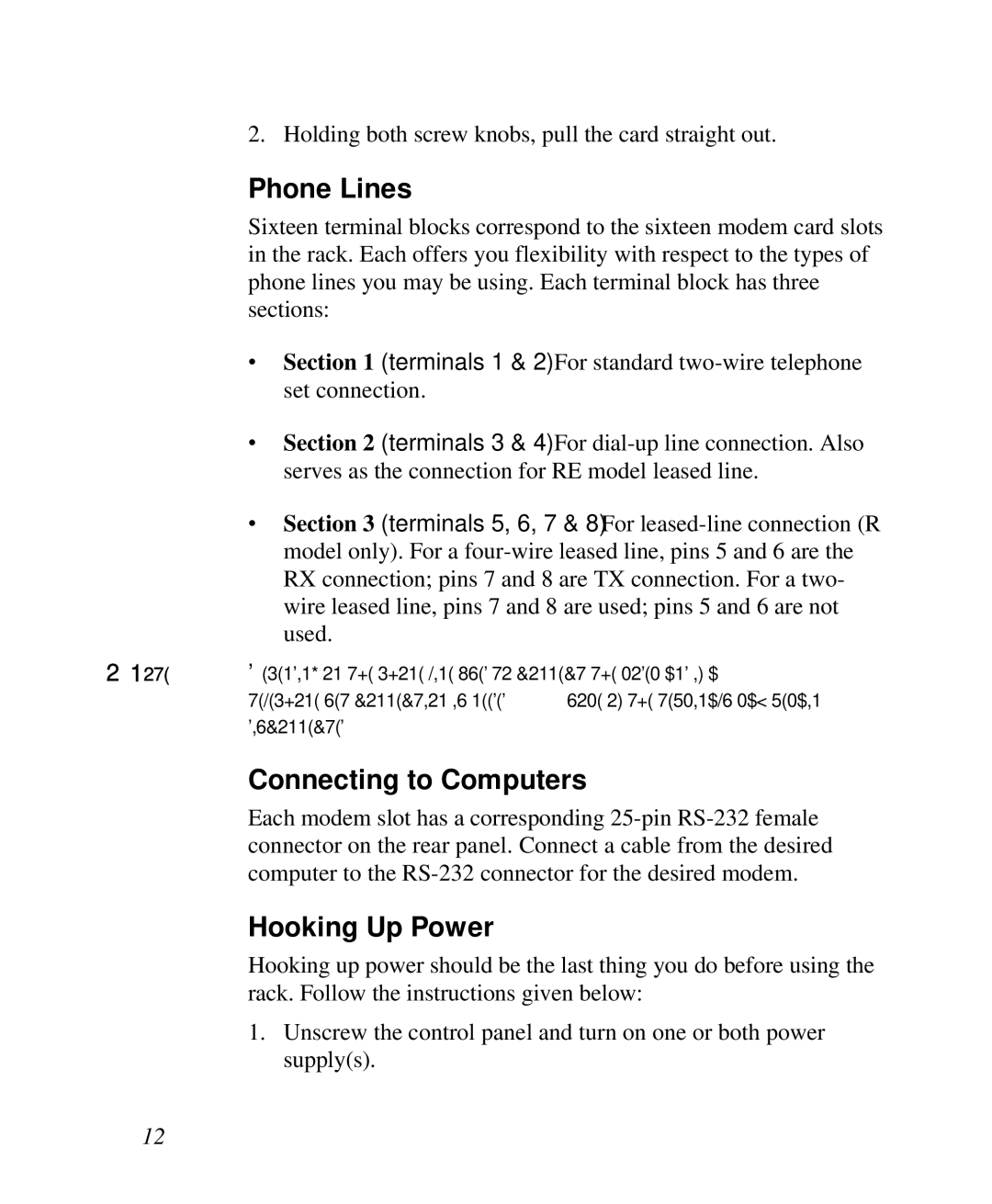 ZyXEL Communications RS-1612 manual Phone Lines, Connecting to Computers, Hooking Up Power 