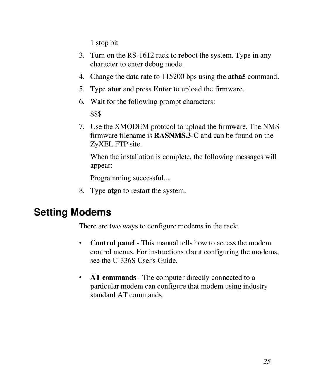 ZyXEL Communications RS-1612 manual Setting Modems 