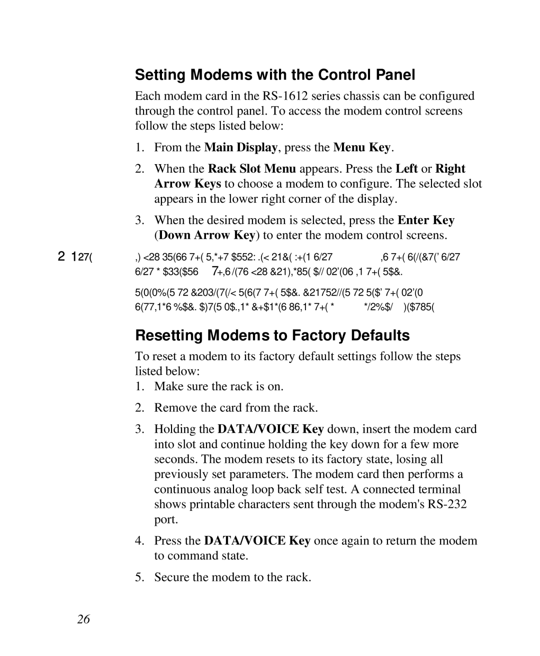 ZyXEL Communications RS-1612 manual Setting Modems with the Control Panel, Resetting Modems to Factory Defaults 