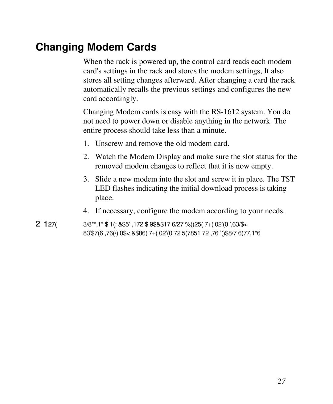 ZyXEL Communications RS-1612 manual Changing Modem Cards 