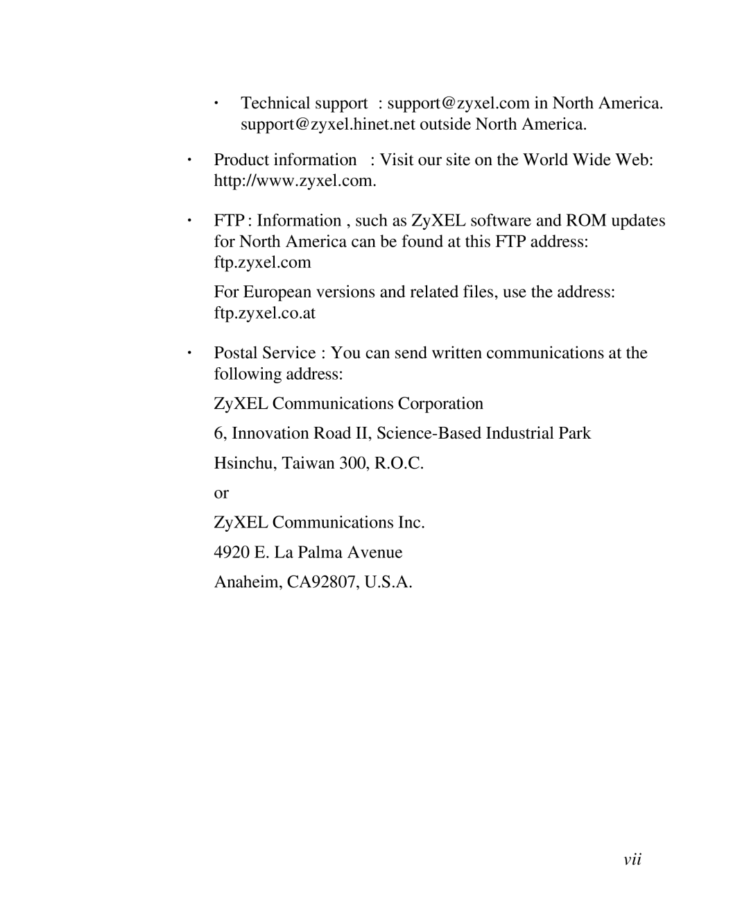 ZyXEL Communications RS-1612 manual Vii 