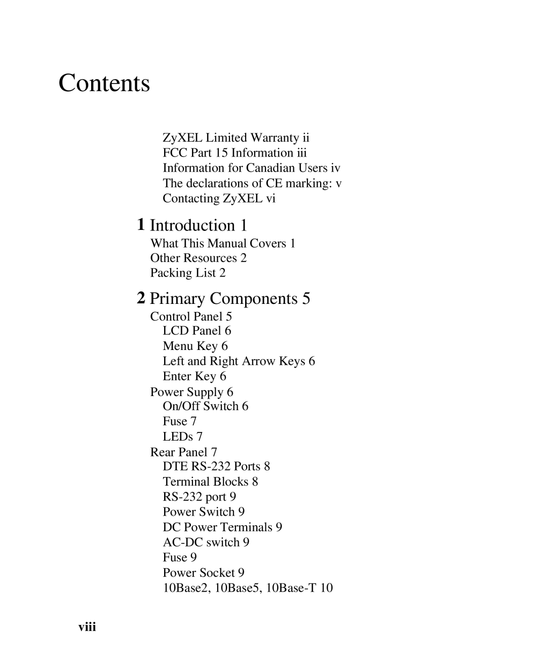 ZyXEL Communications RS-1612 manual Contents 