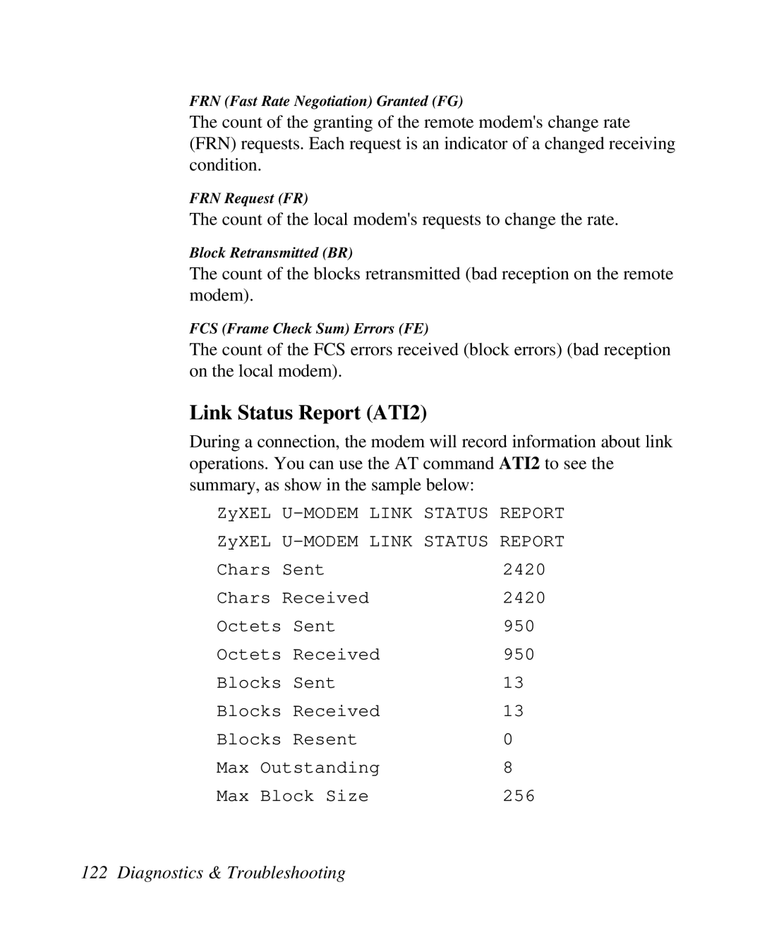 ZyXEL Communications U-336R/RE manual Link Status Report ATI2 