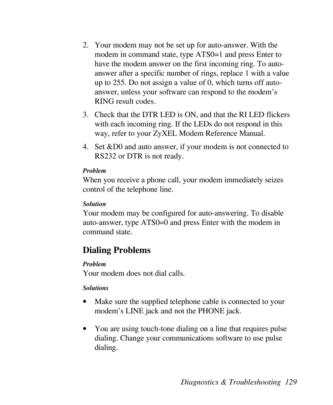 ZyXEL Communications U-336R/RE manual Dialing Problems 