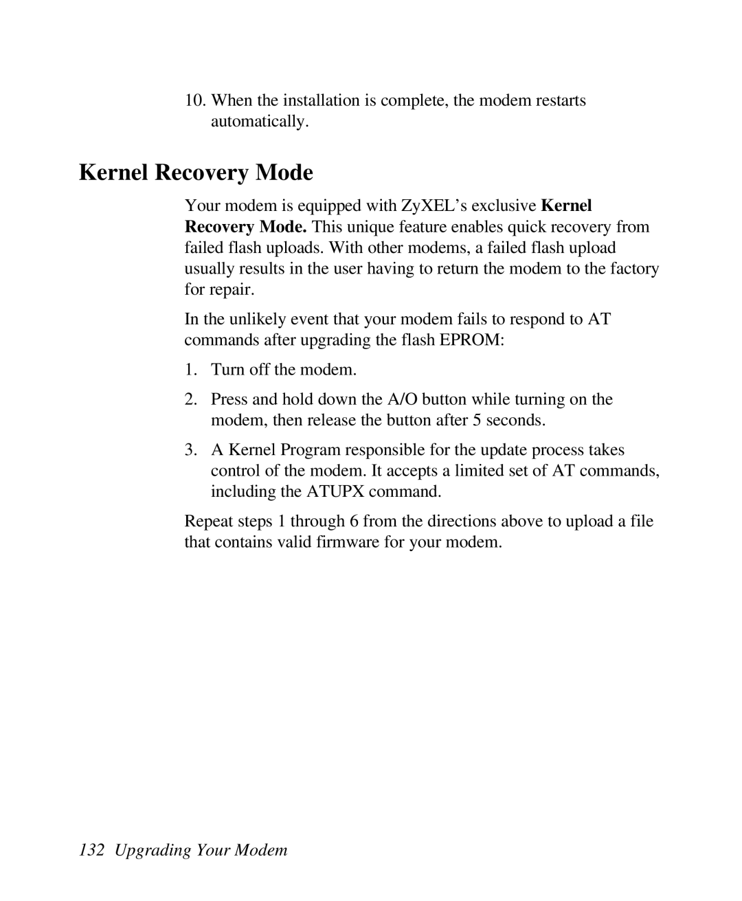 ZyXEL Communications U-336R/RE manual Kernel Recovery Mode 