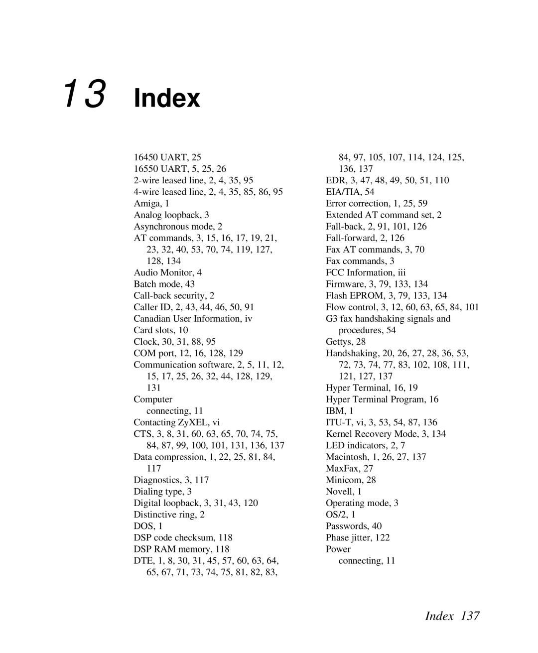 ZyXEL Communications U-336R/RE manual Index 