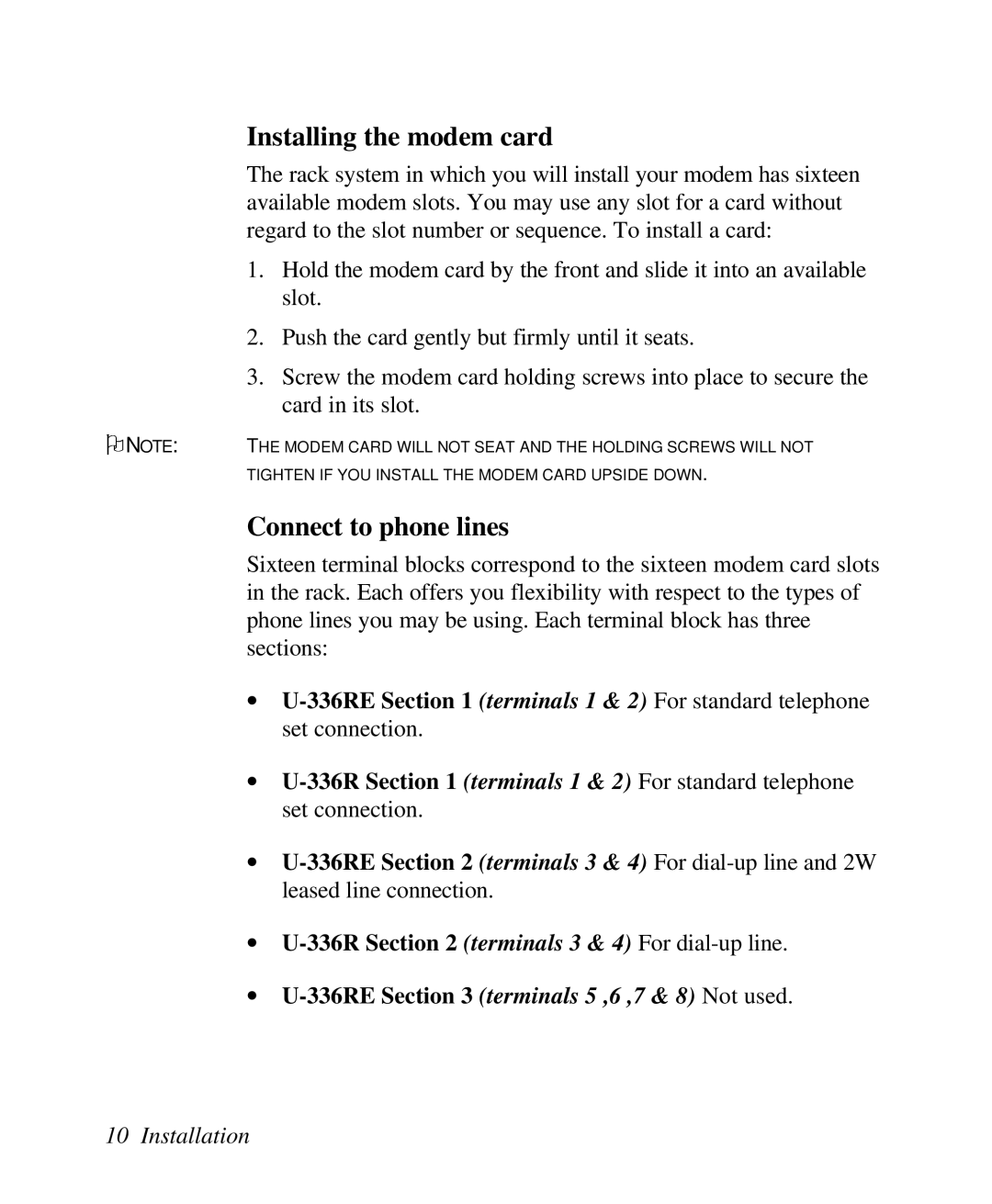 ZyXEL Communications U-336R/RE manual Installing the modem card, Connect to phone lines 