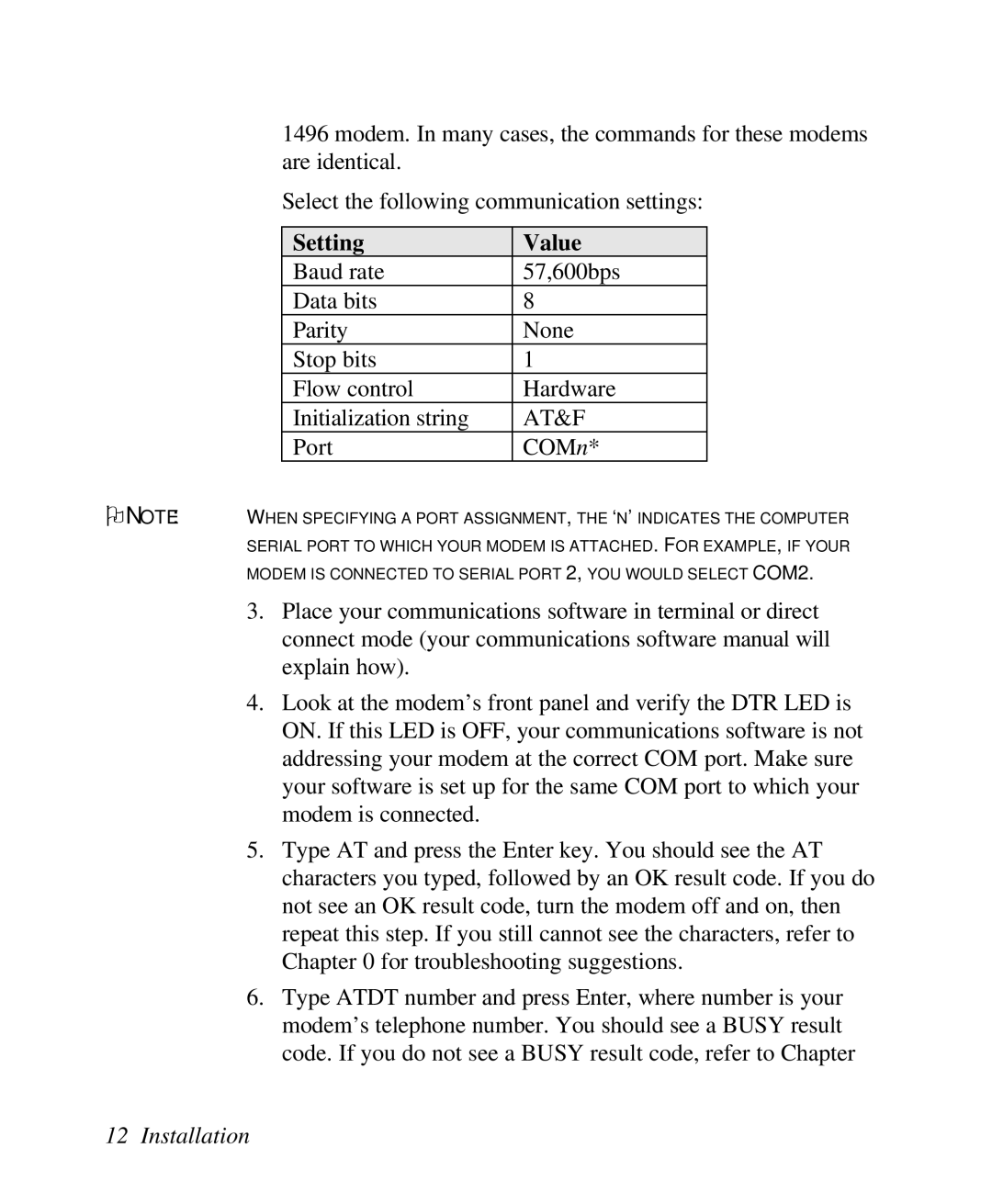 ZyXEL Communications U-336R/RE manual Setting Value, At&F 