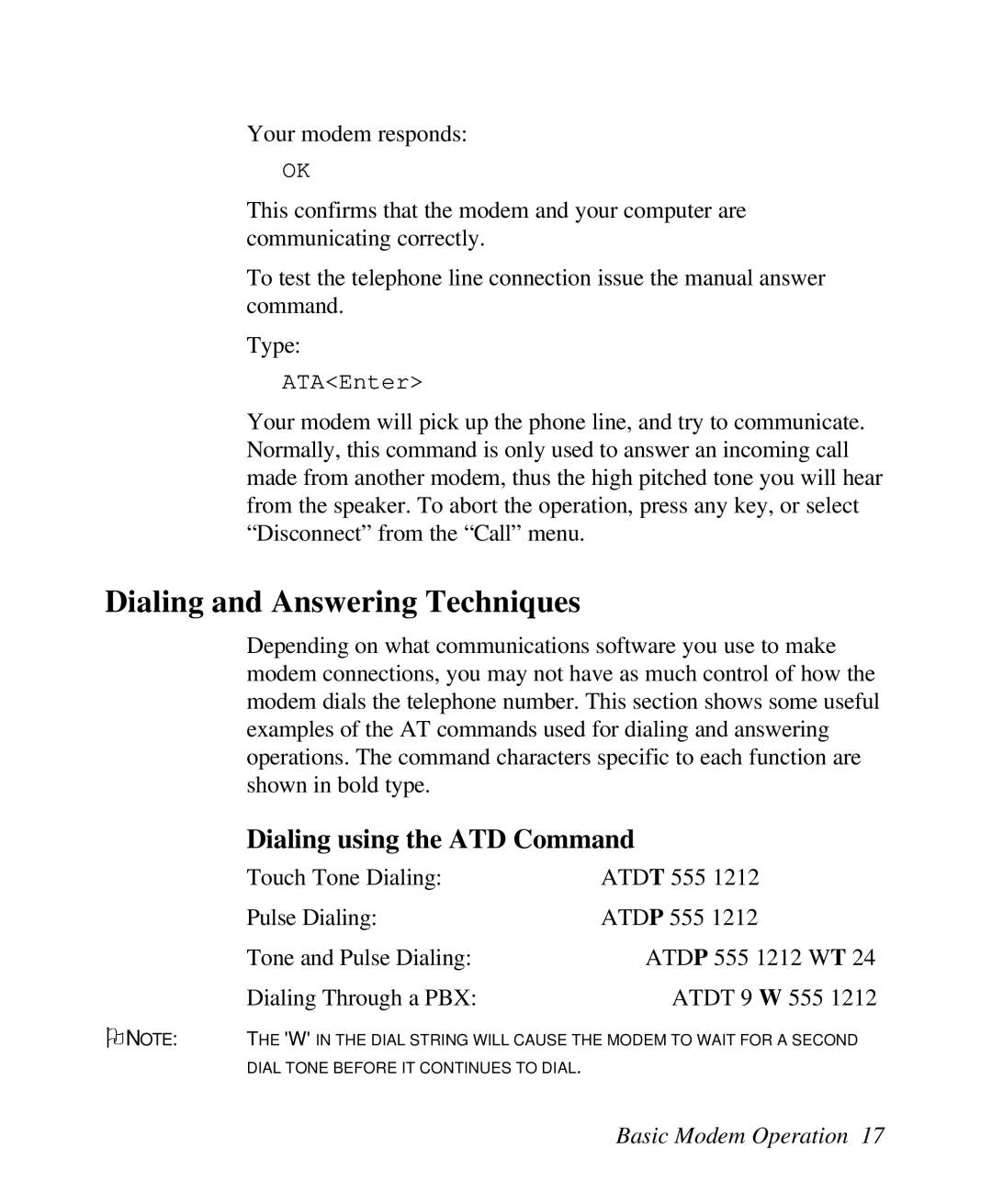 ZyXEL Communications U-336R/RE manual Dialing and Answering Techniques, Dialing using the ATD Command 