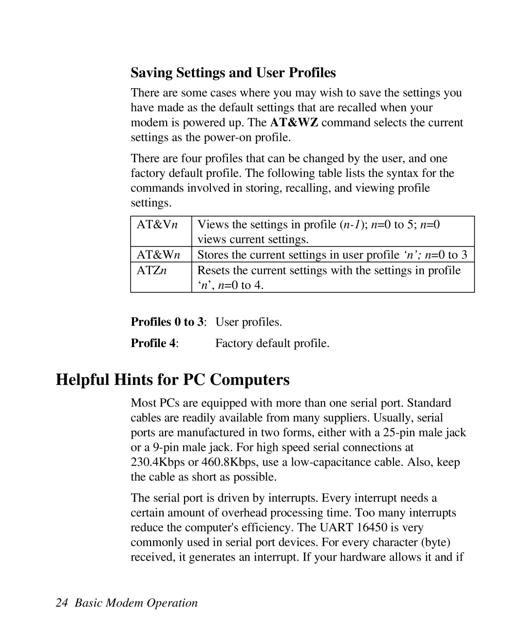 ZyXEL Communications U-336R/RE manual Helpful Hints for PC Computers, Saving Settings and User Profiles 