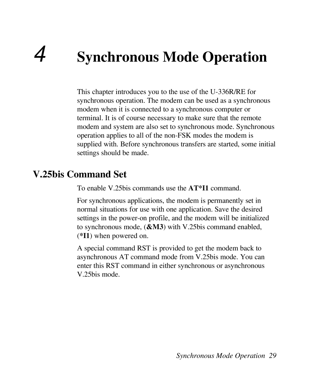 ZyXEL Communications U-336R/RE manual Synchronous Mode Operation, 25bis Command Set 