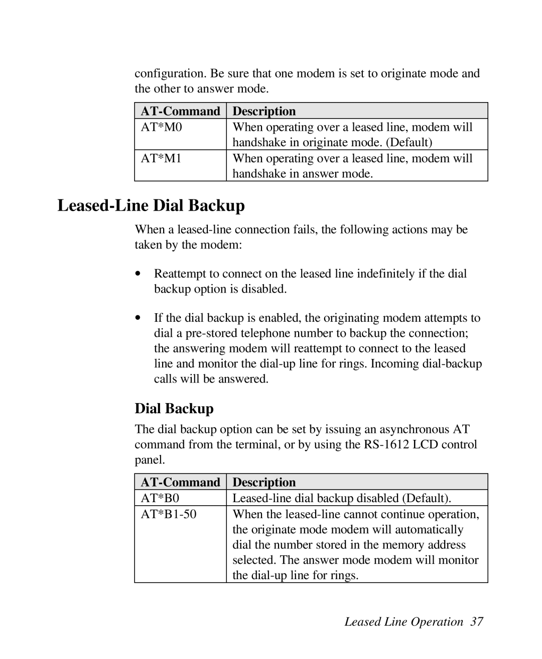 ZyXEL Communications U-336R/RE manual Leased-Line Dial Backup, AT*M0, AT*M1, AT*B0 